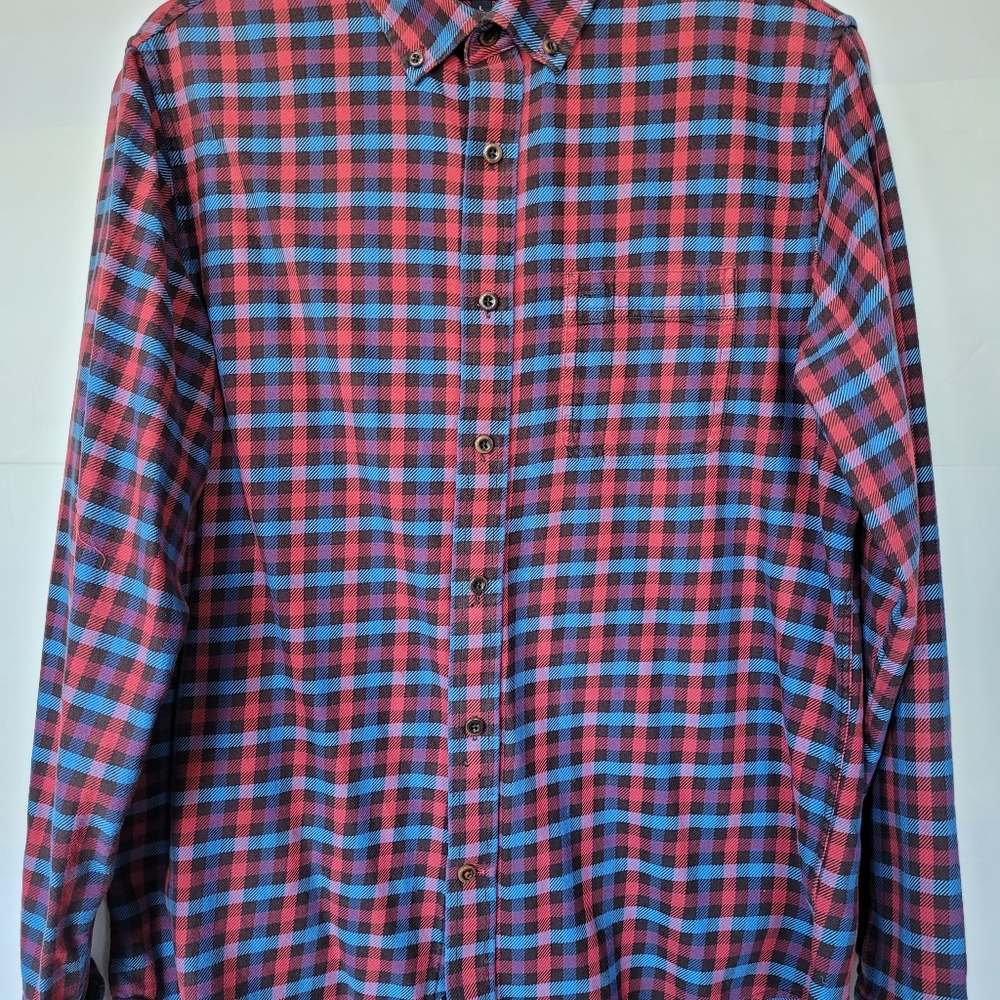 Argyle Culture Men's Red and Blue Checkered Shirt Size L